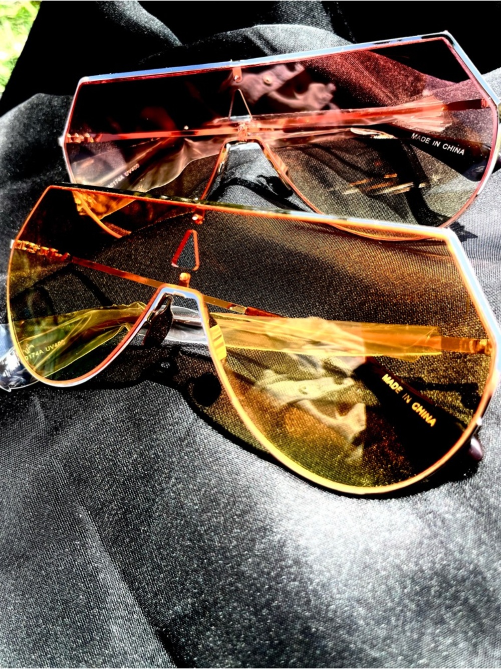 Rimless Geometric Sunglasses - Pink & yellow Lenses with gold trim. - Picture 2 of 5